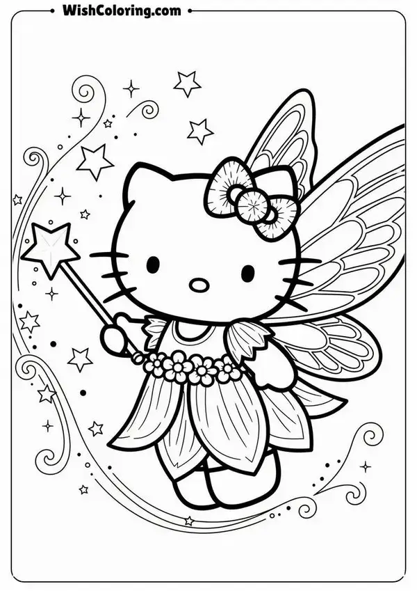 Tranh tô Hello Kitty váy hoa pastel cho bé gái