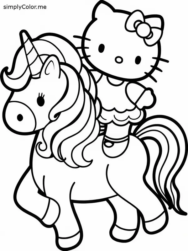 Hình tô màu Hello Kitty cầm hoa tặng bạn thân