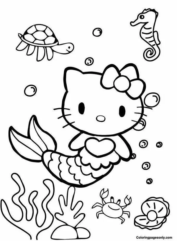 Bức tranh tô Kitty cầm bánh táo trong nụ cười tươi