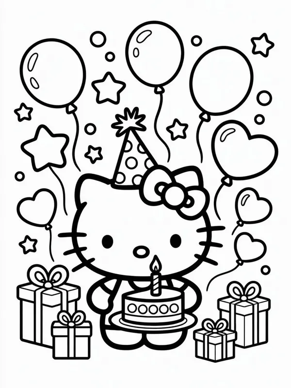 Tranh tô màu Kitty trong buổi tiệc sinh nhật rực rỡ