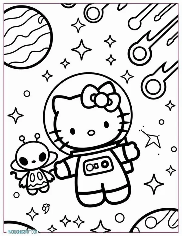 Hình tô màu Kitty và Mimmy cùng gói quà