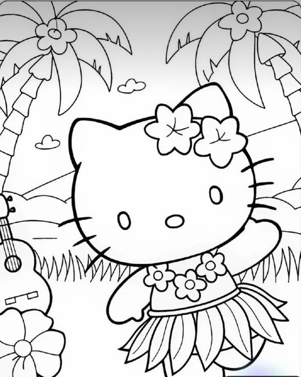 Hình tô Hello Kitty và Kuromi cùng chơi trên mây