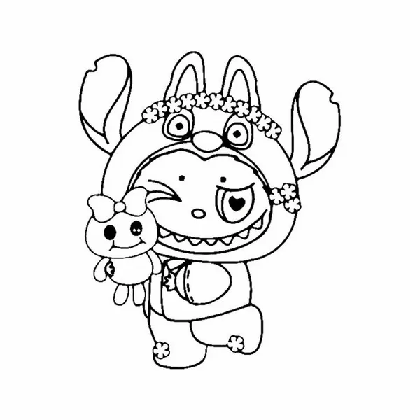 Tranh tô màu Labubu với áo choàng đỏ nổi bật cực xinh