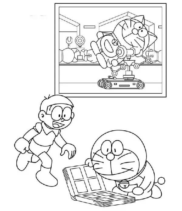 Tranh tô màu Nobita đang mơ giấc mộng tuổi thơ