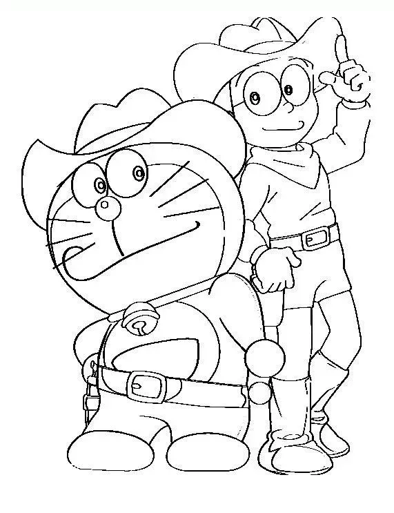 Tranh tô màu Nobita tập thể dục buổi sáng khỏe mạnh