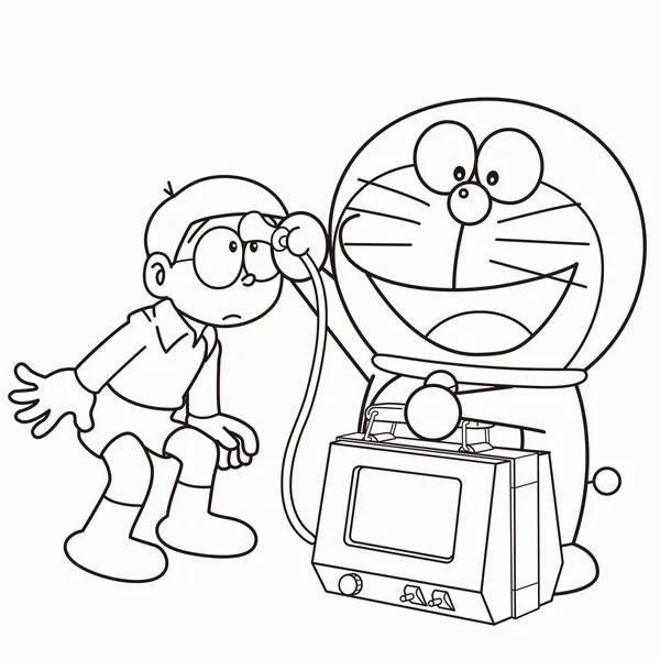 Trang tô màu Nobita áo vàng nền xanh giúp bé thư giãn