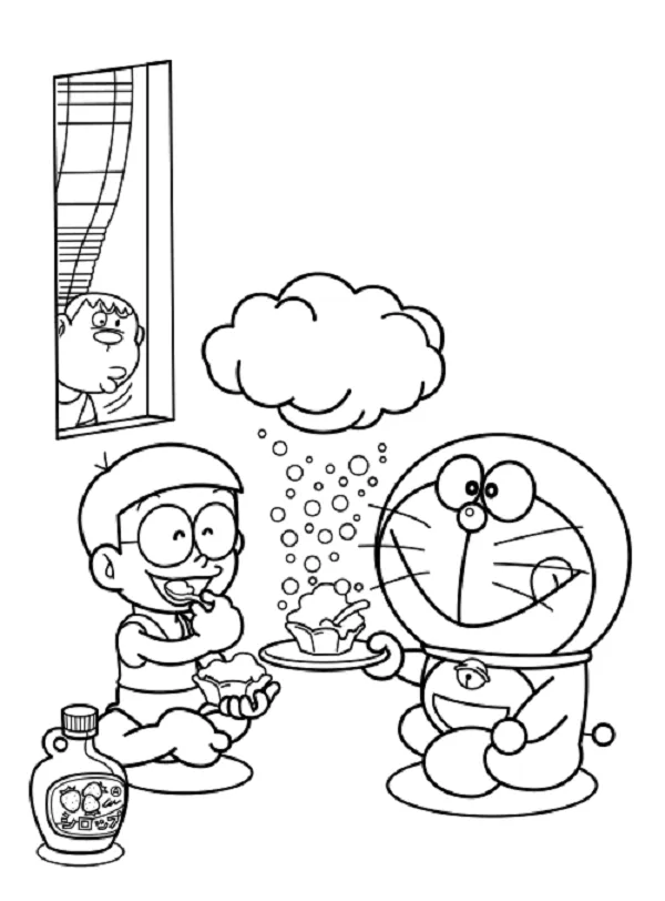 In hình tập tô Nobita cầm bút học bài chăm chỉ