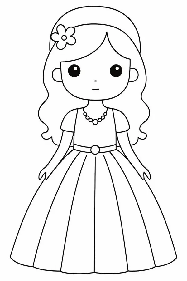 82 Mẫu tranh tô búp bê giấy váy tím, đội vương miện nhỏ.