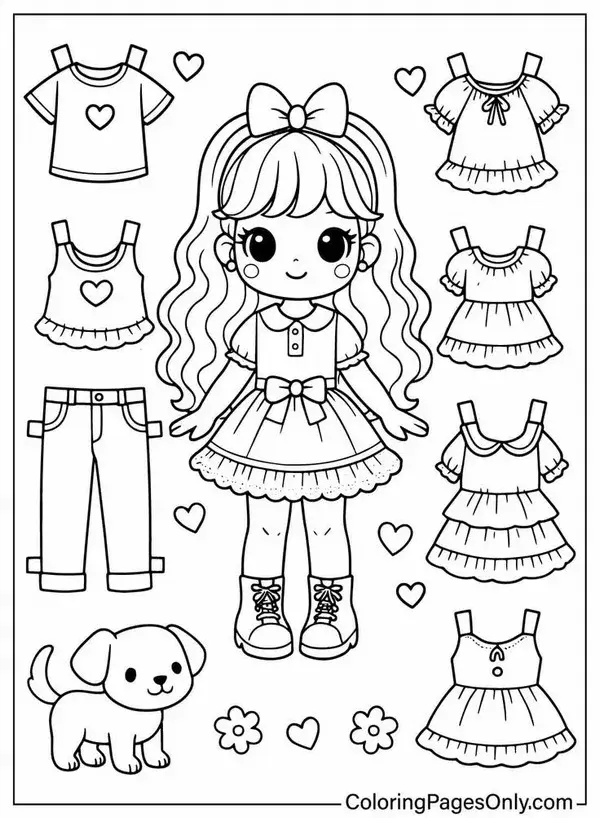 62 Tranh tô màu búp bê giấy mặc váy công chúa bồng xinh.