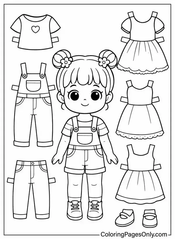 69 Tranh tô màu paper doll váy hoa nhí giữa vườn cúc.