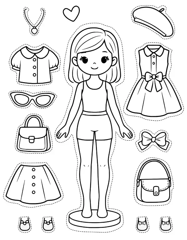 16 Tờ giấy tô paper doll cầm dép, váy bãi biển.