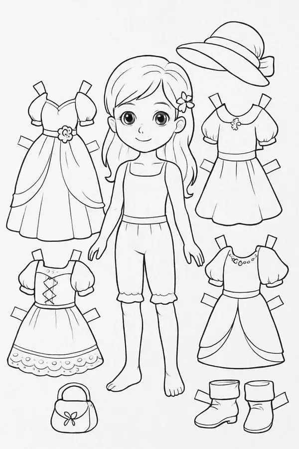 28 Bức tranh tô paper doll cầm bó hoa lavender tím.