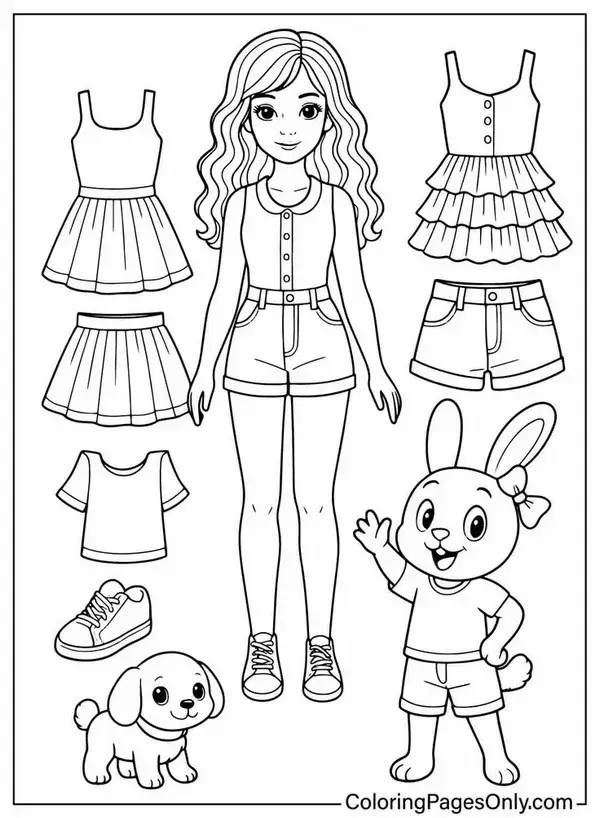 23 Bức tranh tô búp bê giấy váy rực rỡ, đội vương miện.