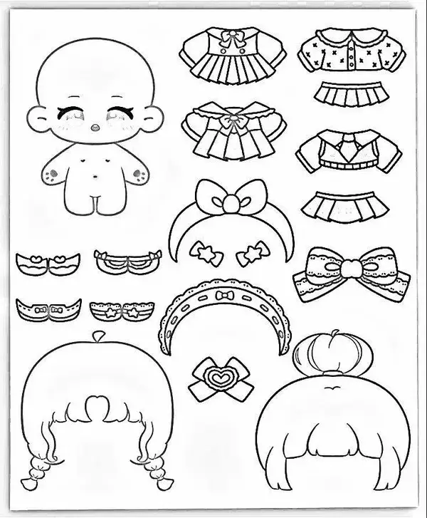 29 Bức tranh tô paper doll chibi cho bé tập cắt dán vui
