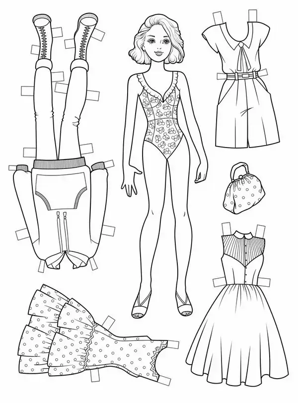 34 Tranh tô màu paper doll chạy giữa đồng hoa tươi.