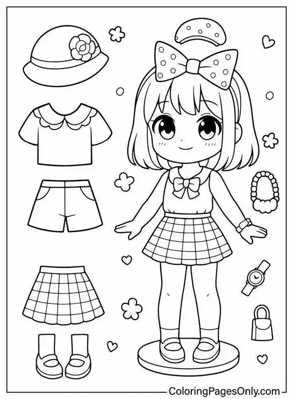 36 Hình vẽ paper doll chibi có váy hoa và giày nhỏ xinh