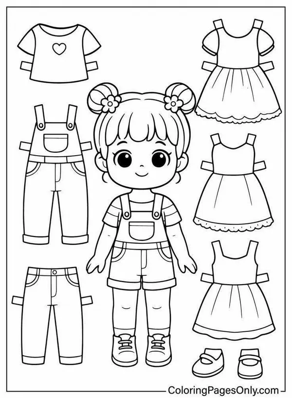 15 Bức tranh tô búp bê giấy mặc đồ ngủ in trái tim.