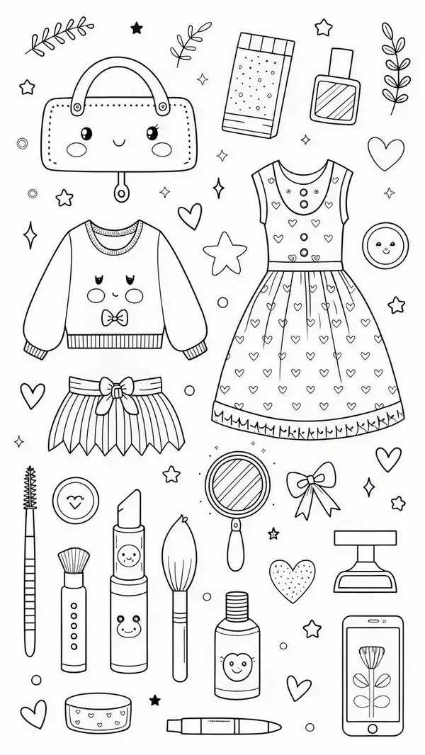 6 Trang tô màu paper doll ngồi bậc thang, cầm nhật ký.