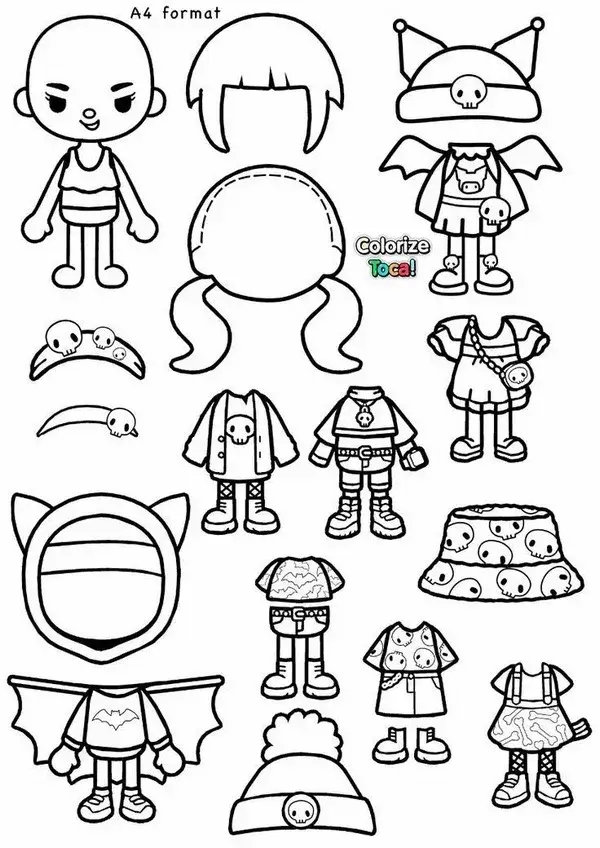 8 Trang tô màu paper doll đang múa, váy xoay tung.