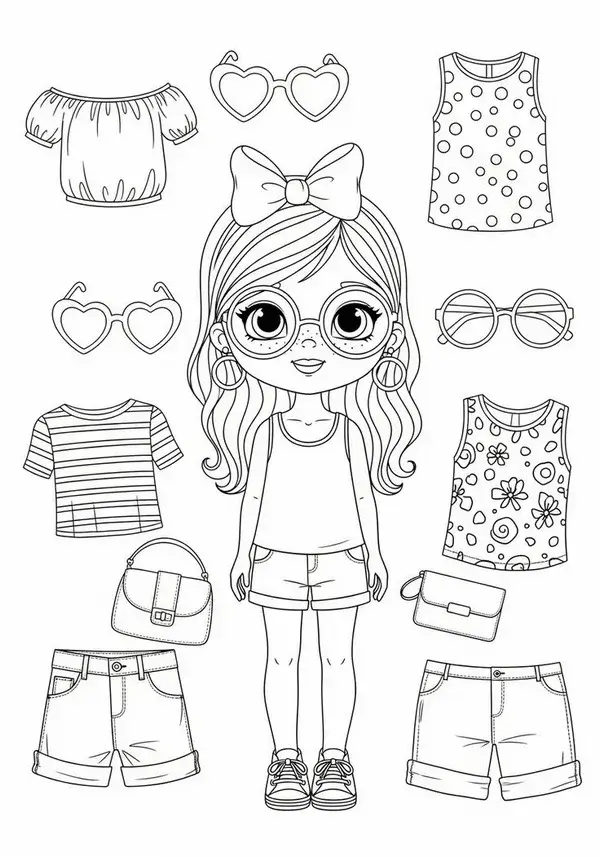 10 Tranh tô búp bê giấy váy cổ điển, nơ thắt lưng.