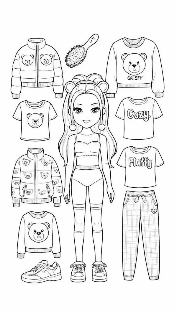 11 Mẫu tranh tô búp bê giấy váy hồng, cầm quạt hoa.