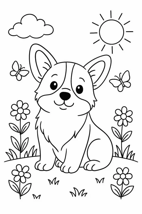 Tô màu sáng tạo với chú chó vàng đang vẫy đuôi.