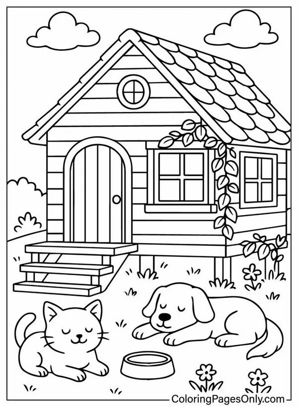 Hình tô màu thỏ đeo kính đọc sách trong vườn.