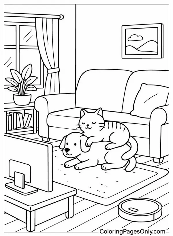 Trang tập tô chó mẹ và đàn chó con vui đùa.