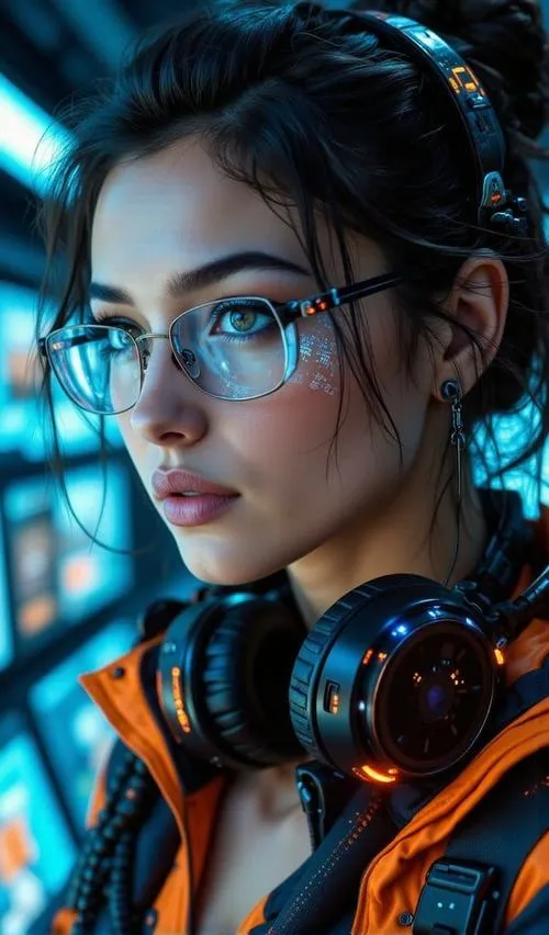 Hình đại diện ngầu đeo kính gọng vuông, studio dịu.