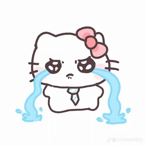 Hình Kitty khóc bên Kuromi, tạo một đối nghịch cay đắng.