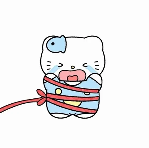 Mèo Hello Kitty buồn nghiêng đầu sát nơ tai Kitty, mong giữ chút kỷ niệm.