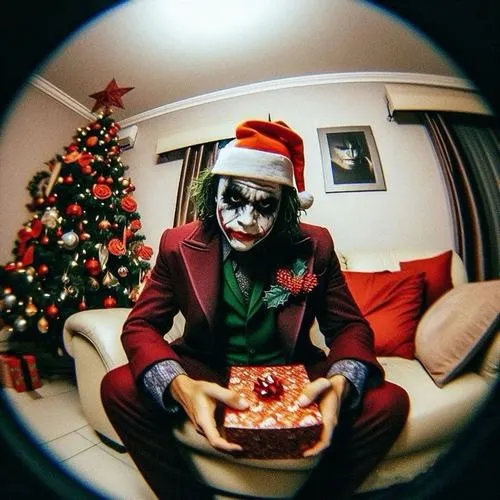 Ảnh hài hước Giáng sinh với cây thông và đèn quà lấp lánh