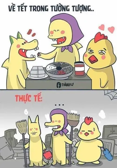 Ảnh meme Tết Nguyên Đán với bàn tiệc đầy món