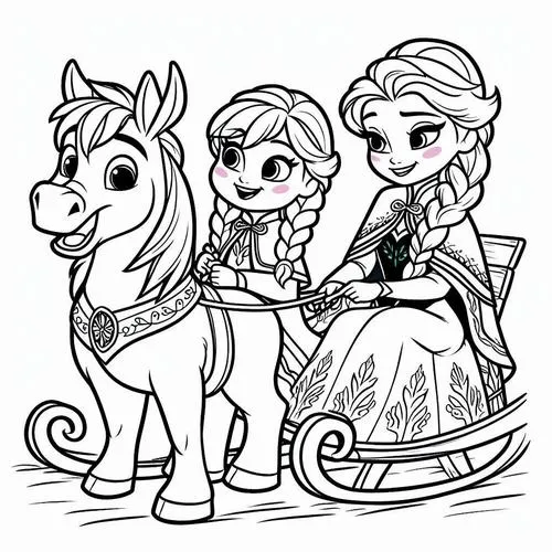 Trang tô màu chibi Anna và Elsa thể hiện tình cảm chị em gia đình