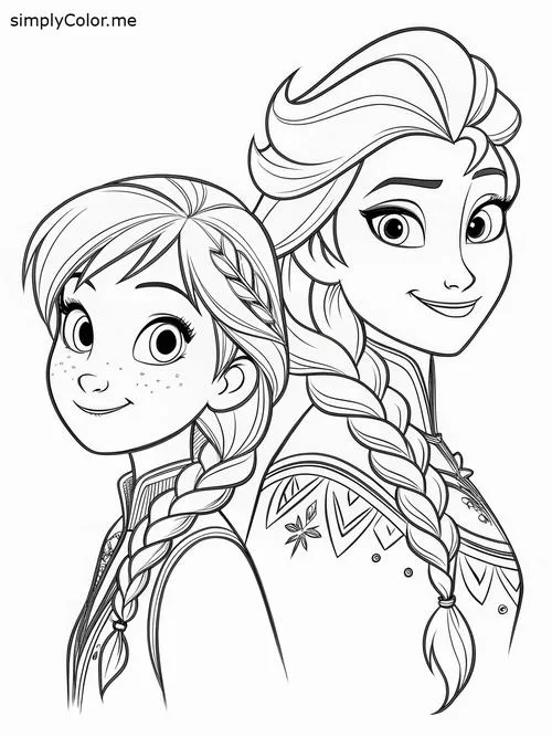 Tờ giấy tô màu Anna Elsa váy xanh tím nhìn cưng xỉu