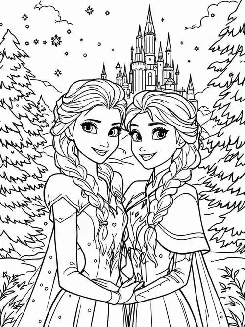 Tờ giấy tô màu Anna tóc nâu đáng yêu cho trẻ 4 tuổi