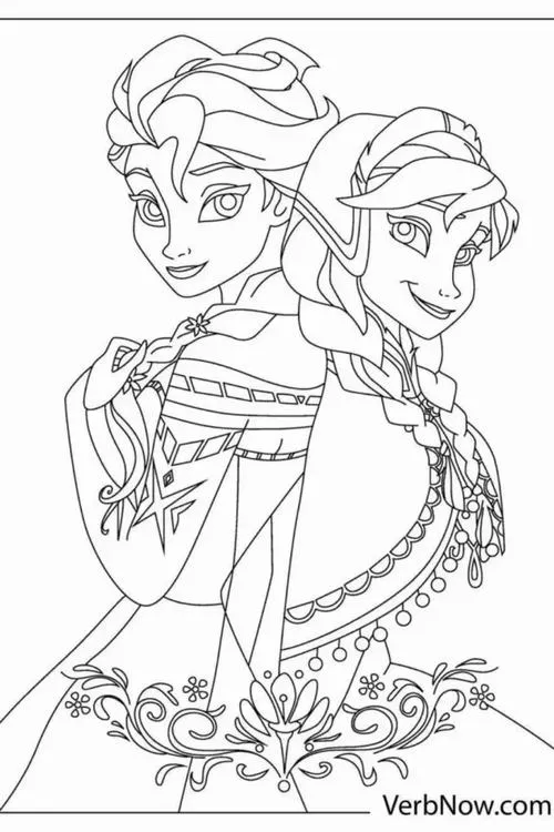 In hình tập tô Anna và Elsa cho bé mê công chúa