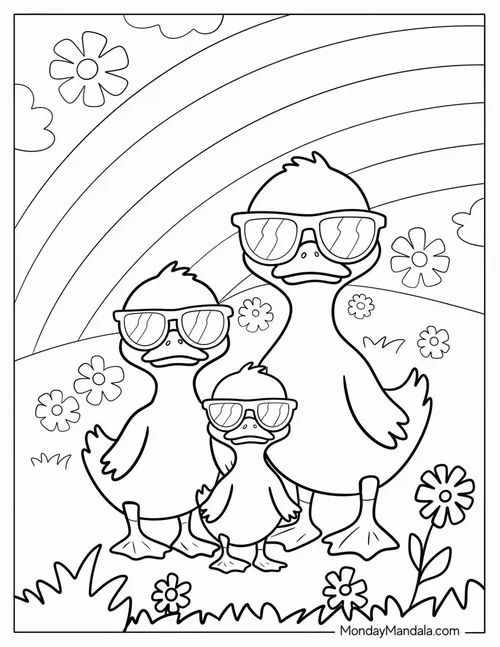 9 Tô màu vui vịt con vàng đứng giữa đàn vịt tí hon cho trẻ 4 tuổi