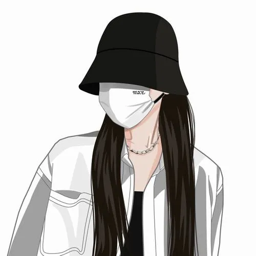 Hình đại diện cute đeo khẩu trang trên phông nền tối.