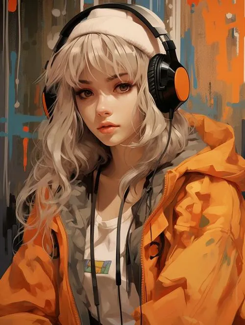 Hình avatar cute nữ đeo phụ kiện tai nghe nổi bật trên phông nền tối.