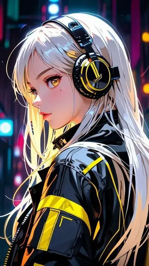 Hình avatar cute nữ với tai nghe tạo điểm nhấn thị giác trên nền đơn sắc.