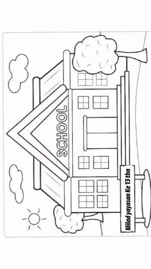 13 In hình tập tô hàng cây trước cổng trường cho trẻ 4 tuổi