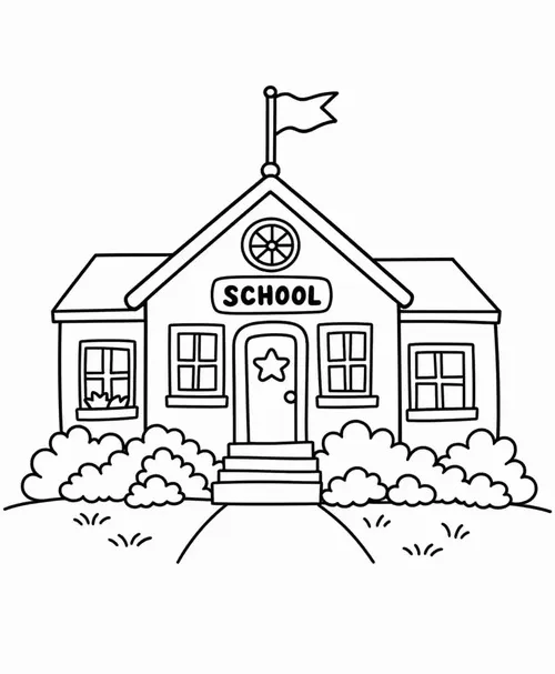 23 In hình tập tô sân trường nhiều bóng mát cho bé 3 tuổi