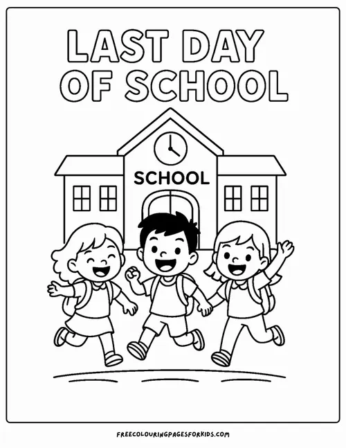 8 Tô màu khuôn viên trường tiểu học với cổng mái đỏ và bồn hoa đẹp rực rỡ