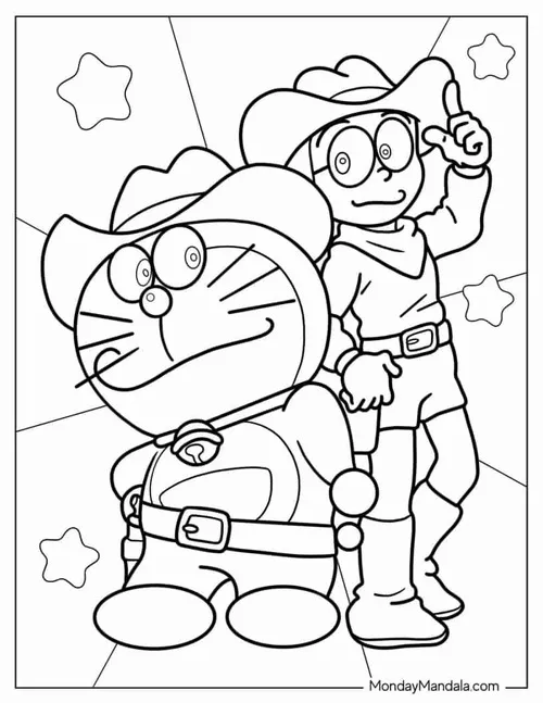 2 Hình tô màu Doremon và Nobit bụng trắng nét to dễ cho bé mới tập tô.