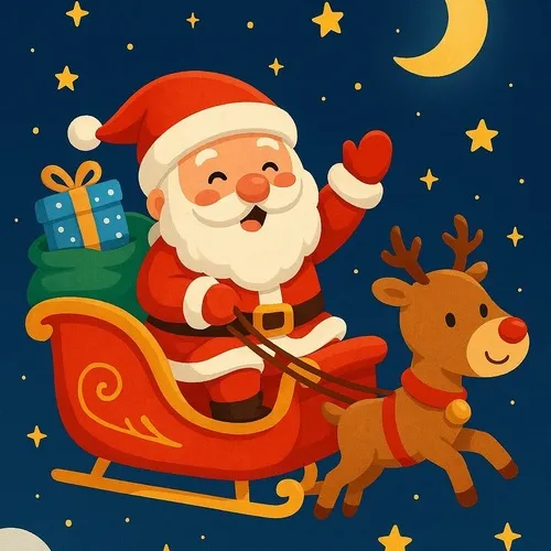 1 Tranh tô màu ông già Noel và tuần lộc bay qua đêm tuyết lung linh