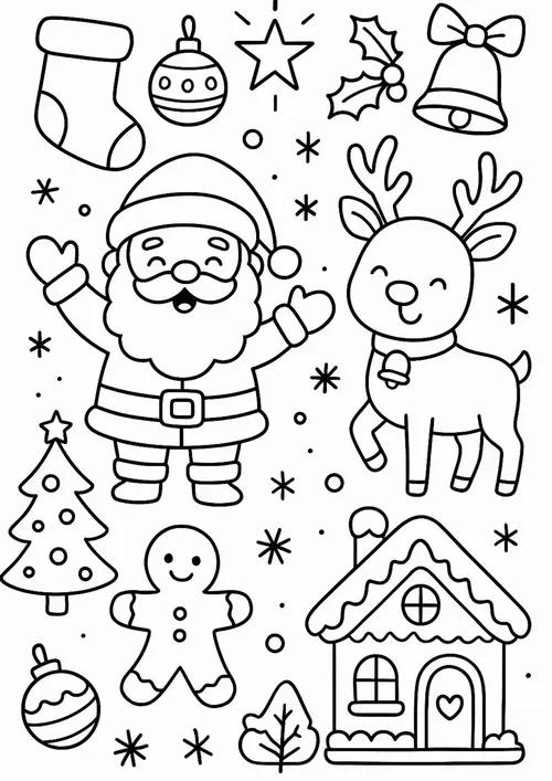 26 Tờ giấy tô màu ông Noel đặt quà dưới cây thông nhiều màu