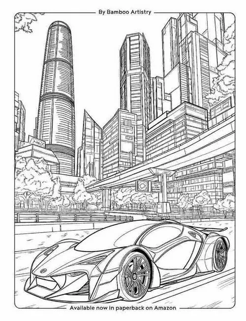 Mẫu tranh tô màu xe sang có cản trước thể thao