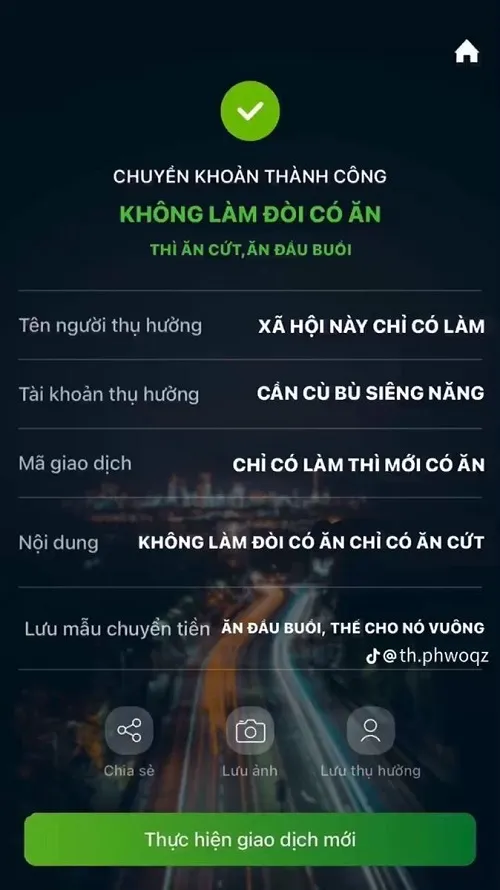 Ảnh meme chuyển khoản không làm mà đòi có ăn hài hước