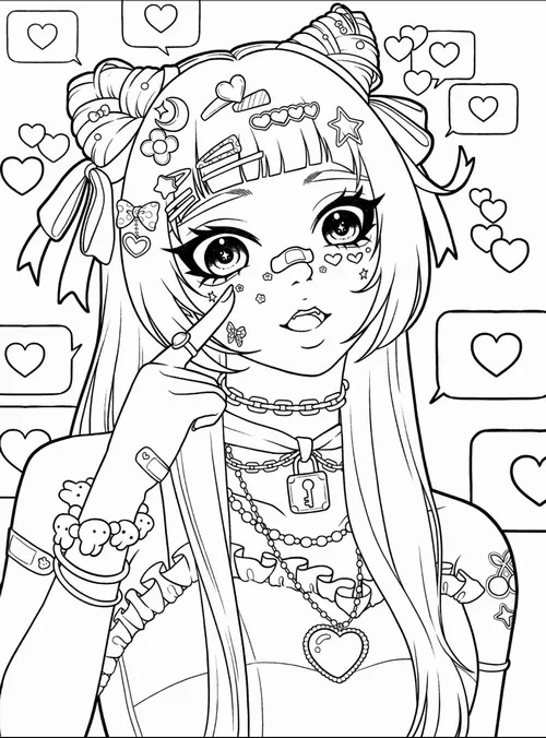 Tranh tô màu anime cute nụ cười nhỏ đầy ngọt ngào